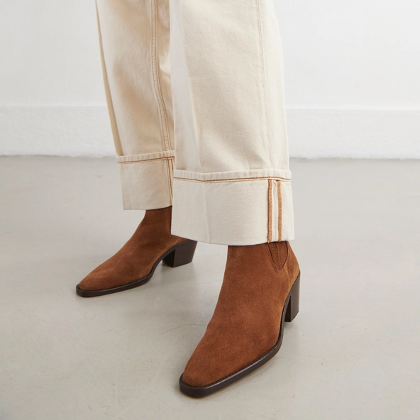 Bottines &agrave; talons et fronces en cro&ucirc;te marron | BIRMAN | Jonak