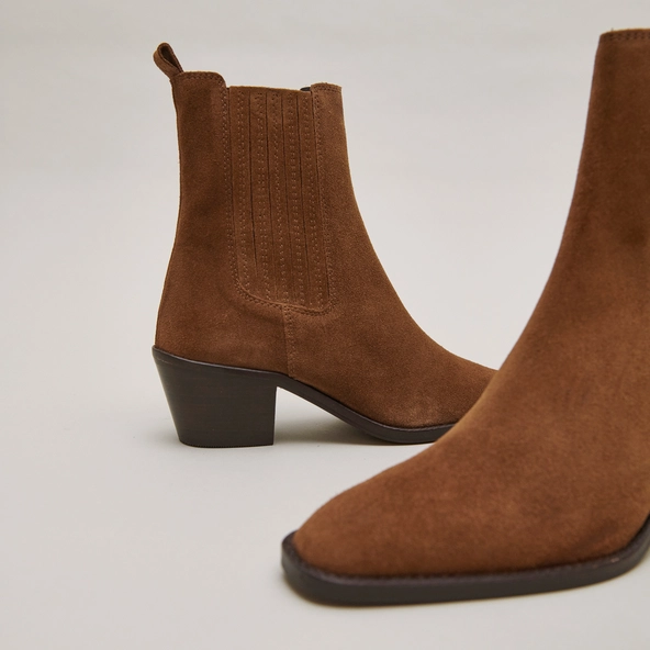 Bottines &agrave; talons et fronces en cro&ucirc;te marron | BIRMAN | Jonak