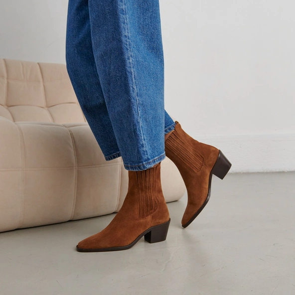 Bottines &agrave; talons et fronces en cro&ucirc;te marron | BIRMAN | Jonak
