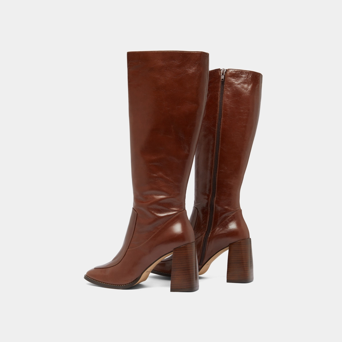 Bottes hautes à bouts carrés en cuir brillant marron | VAUBANE | Jonak