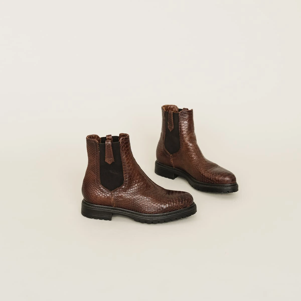 Bottines plates en reptile cognac | CANDIDE | Jonak