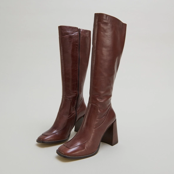 Bottes hautes à bouts carrés en cuir brillant marron | VAUBANE | Jonak