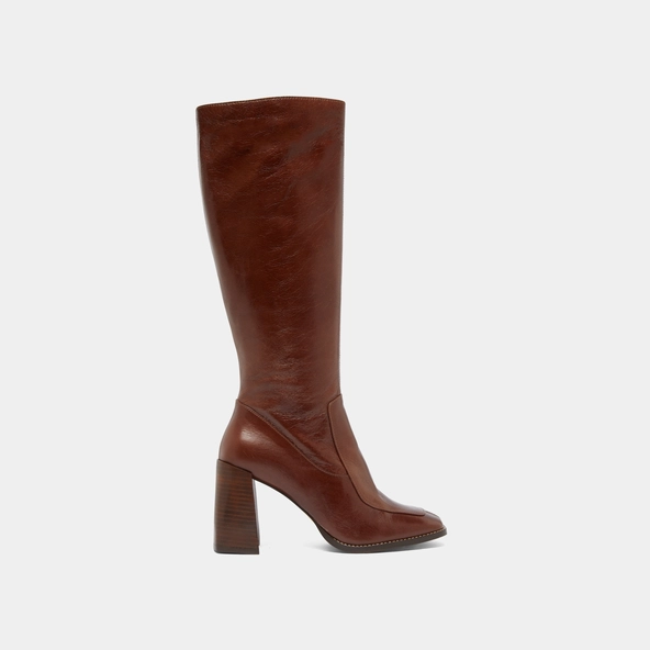 Bottes hautes à bouts carrés en cuir brillant marron | VAUBANE | Jonak