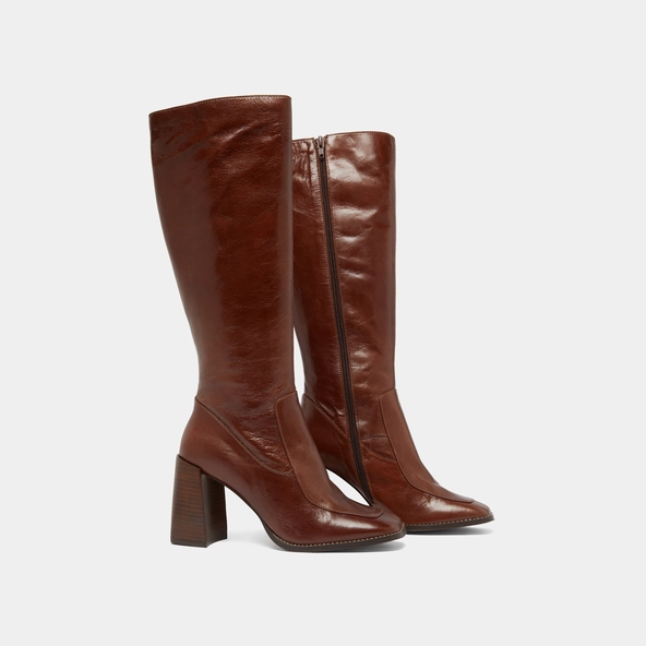 Bottes hautes à bouts carrés en cuir brillant marron | VAUBANE | Jonak