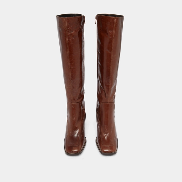 Bottes hautes à bouts carrés en cuir brillant marron | VAUBANE | Jonak