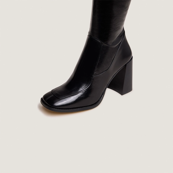 Bottes hautes &agrave; bouts carr&eacute;s en cuir brillant noir | VAUBANE | Jonak