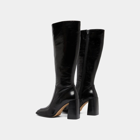Bottes hautes &agrave; bouts carr&eacute;s en cuir brillant noir | VAUBANE | Jonak
