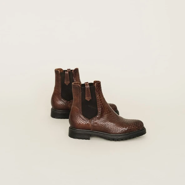 Bottines plates en reptile cognac | CANDIDE | Jonak