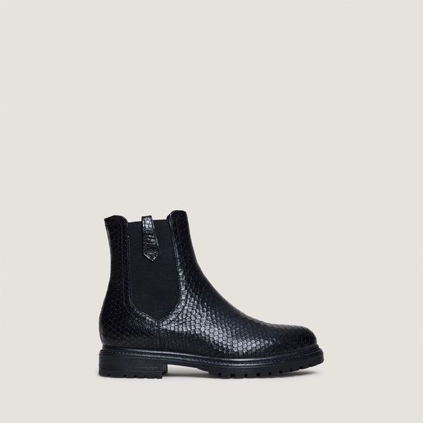 Boots à semelles crantées et élastiques en reptile noir | CANDIDE | Jonak