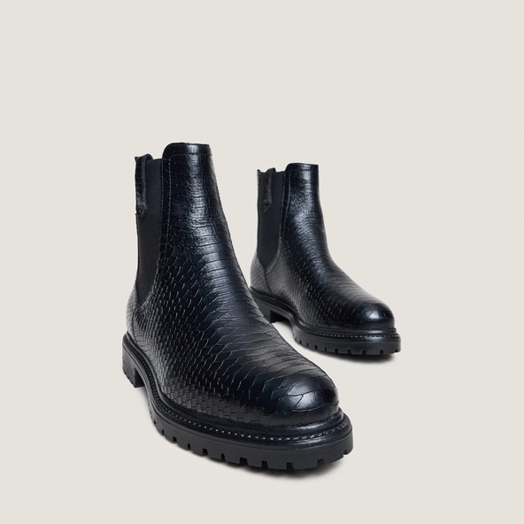 Boots à semelles crantées et élastiques en reptile noir | CANDIDE | Jonak