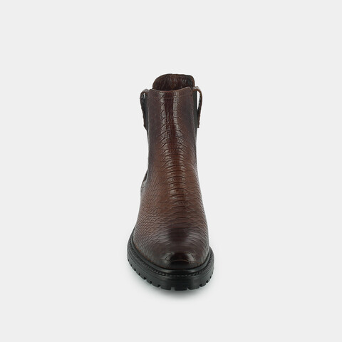 Boots &agrave; semelles crant&eacute;es et &eacute;lastiques cognac