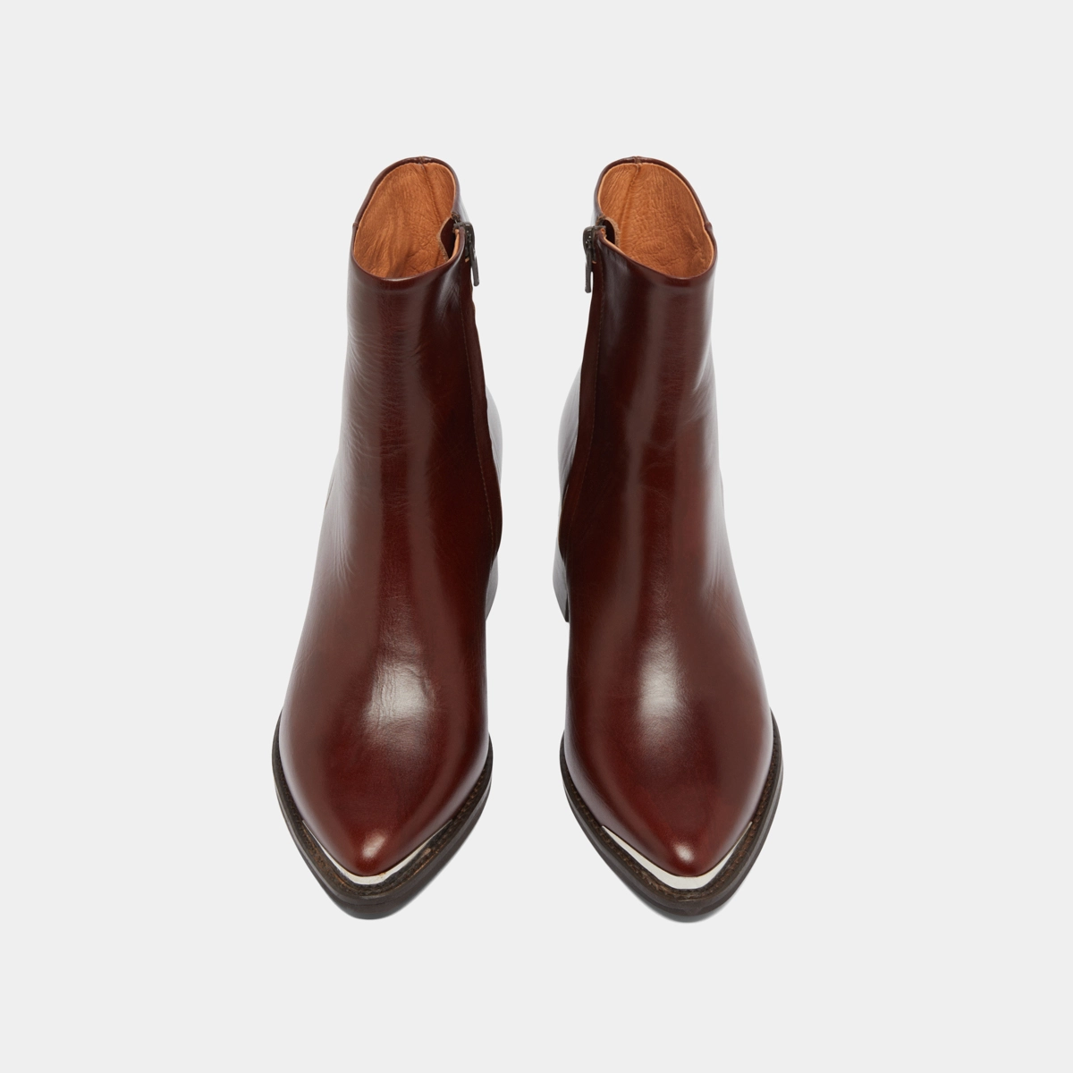 Bottines à talon et embout doré en cuir marron | DELO | Jonak