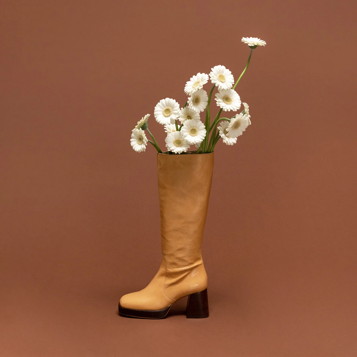 Bottes à plateforme en cuir vieilli camel | BETINA | Jonak