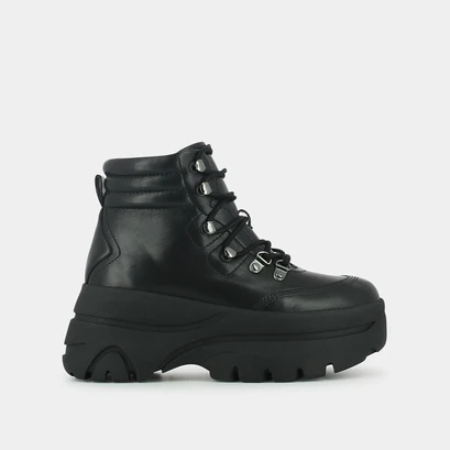 Boots &agrave; lacets et semelles plateformes en cuir noir | GASTON | Jonak