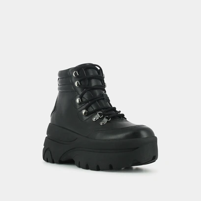 Boots &agrave; lacets et semelles plateformes en cuir noir | GASTON | Jonak