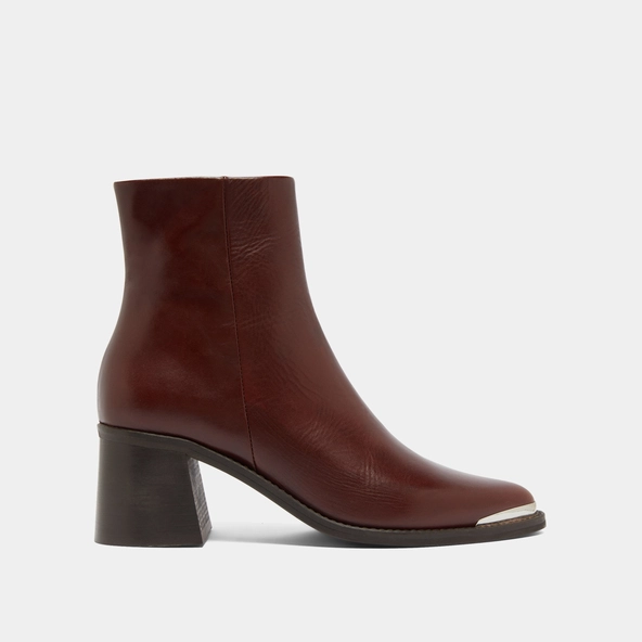 Bottines à talon et embout doré en cuir marron | DELO | Jonak