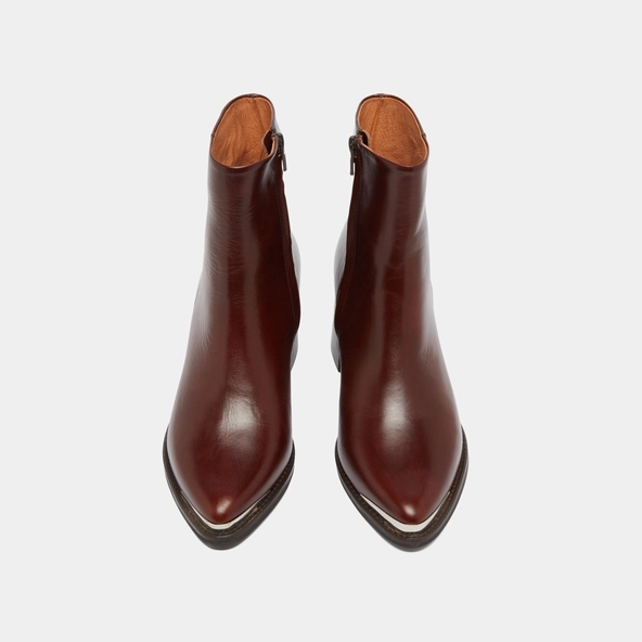 Bottines à talon et embout doré en cuir marron | DELO | Jonak
