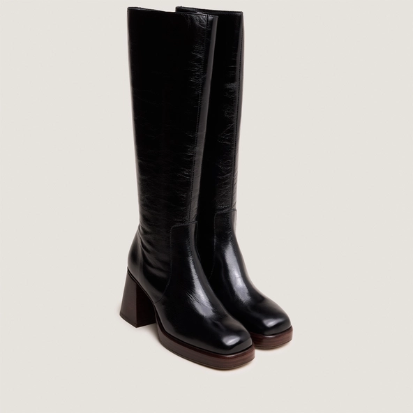 Bottes à plateformes en cuir vieilli noir | BETINA | Jonak
