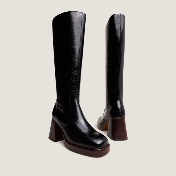 Bottes à plateformes en cuir vieilli noir | BETINA | Jonak