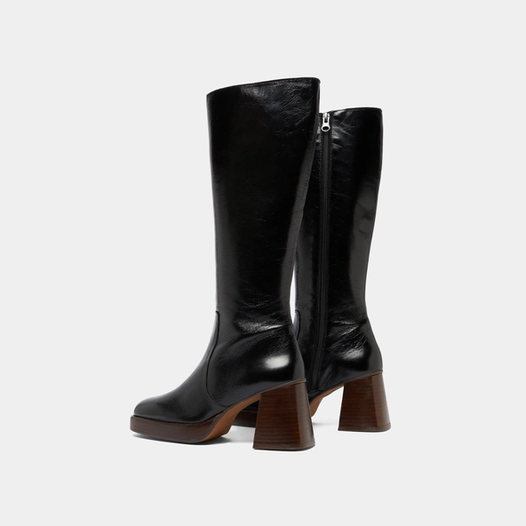 Bottes à plateformes en cuir vieilli noir | BETINA | Jonak