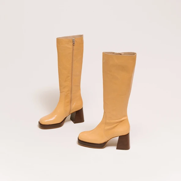 Bottes à plateforme en cuir vieilli camel | BETINA | Jonak
