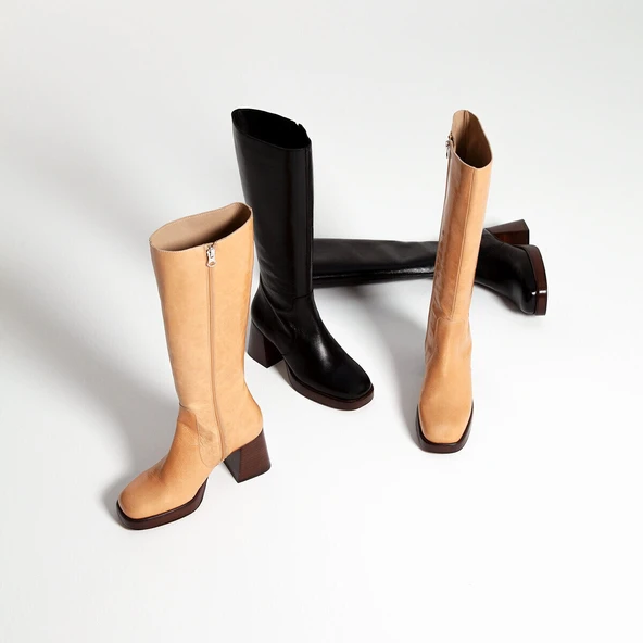 Bottes à plateforme en cuir vieilli camel | BETINA | Jonak