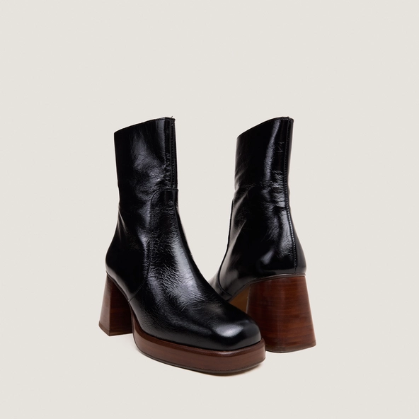 Bottines à plateformes en cuir brillant noir | BRIGAND | Jonak