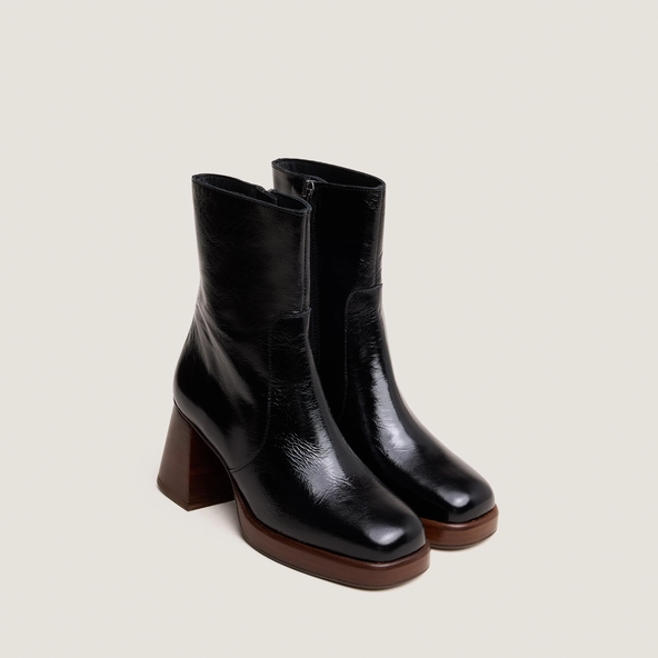 Bottines à plateformes en cuir brillant noir | BRIGAND | Jonak