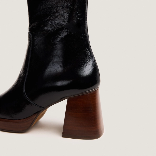 Bottines à plateformes en cuir brillant noir | BRIGAND | Jonak
