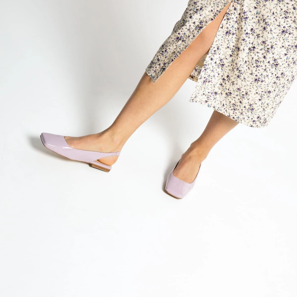 Ballerines Slingback à bouts carrés en cuir verni lilas | DUCINO | Jonak