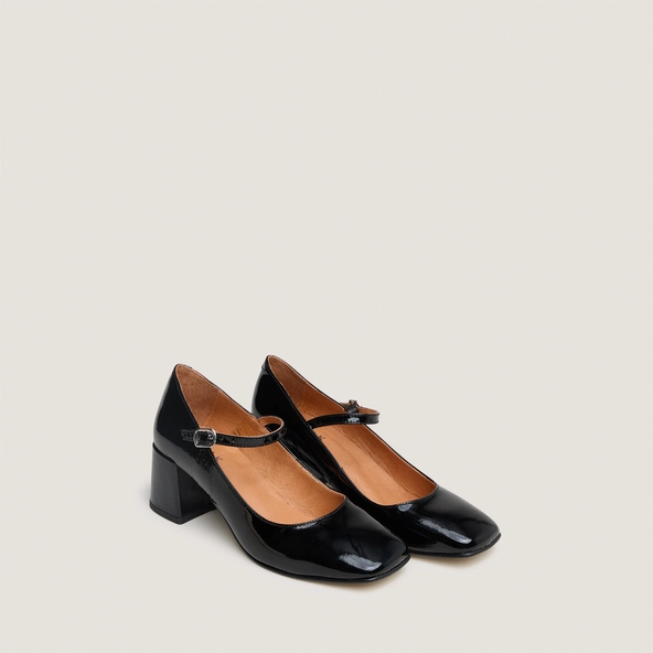 Babies &agrave; talons carr&eacute;s en cuir verni noir | ALIENOR | Jonak