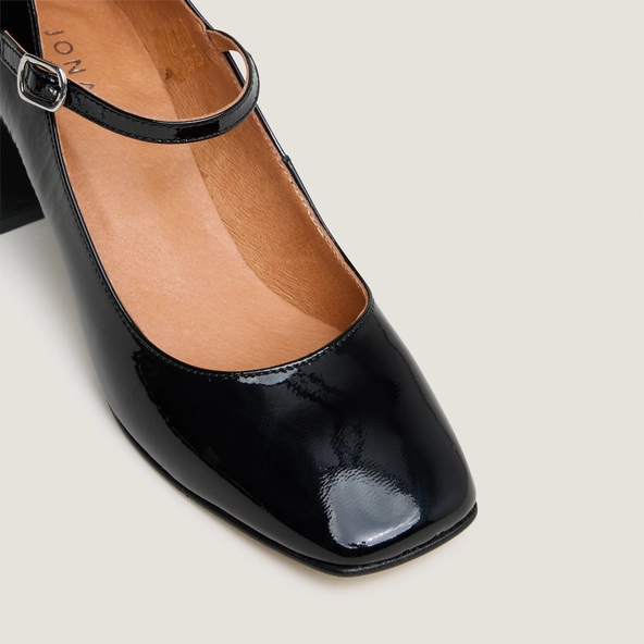 Babies &agrave; talons carr&eacute;s en cuir verni noir | ALIENOR | Jonak