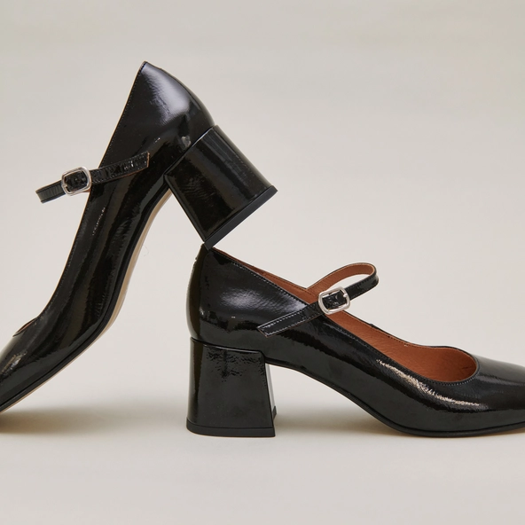 Babies &agrave; talons carr&eacute;s en cuir verni noir | ALIENOR | Jonak