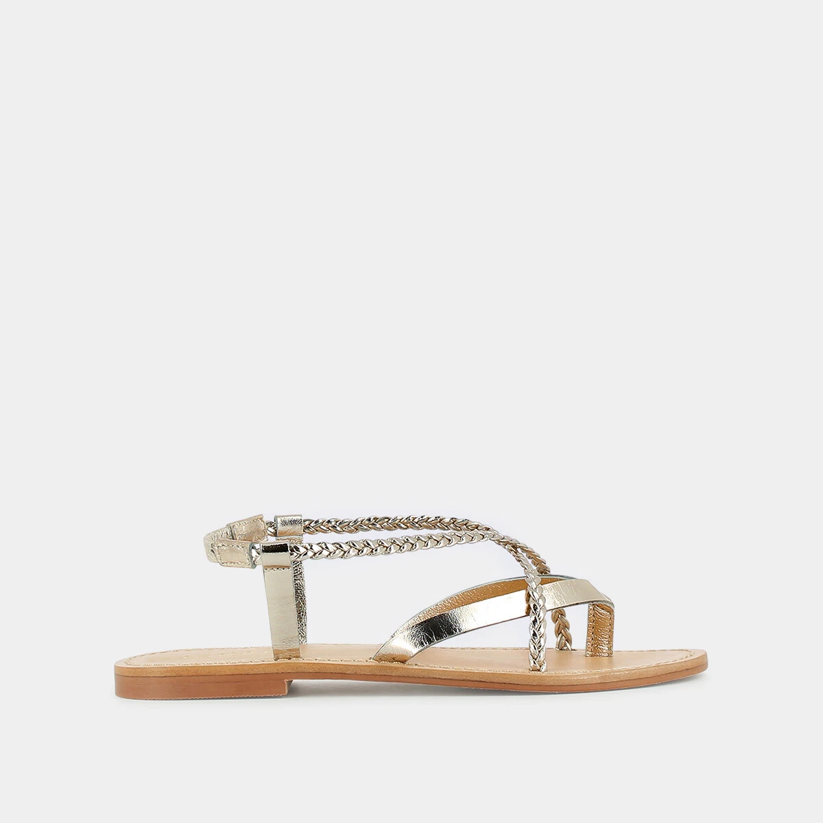 Sandales à brides tressées en cuir metallisé platine | WARREN | Jonak