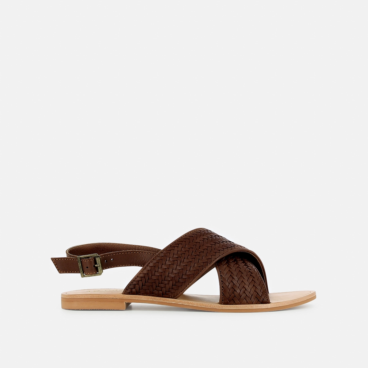 Sandales plates &agrave; larges brides en cuir marron | WAPITI | Jonak