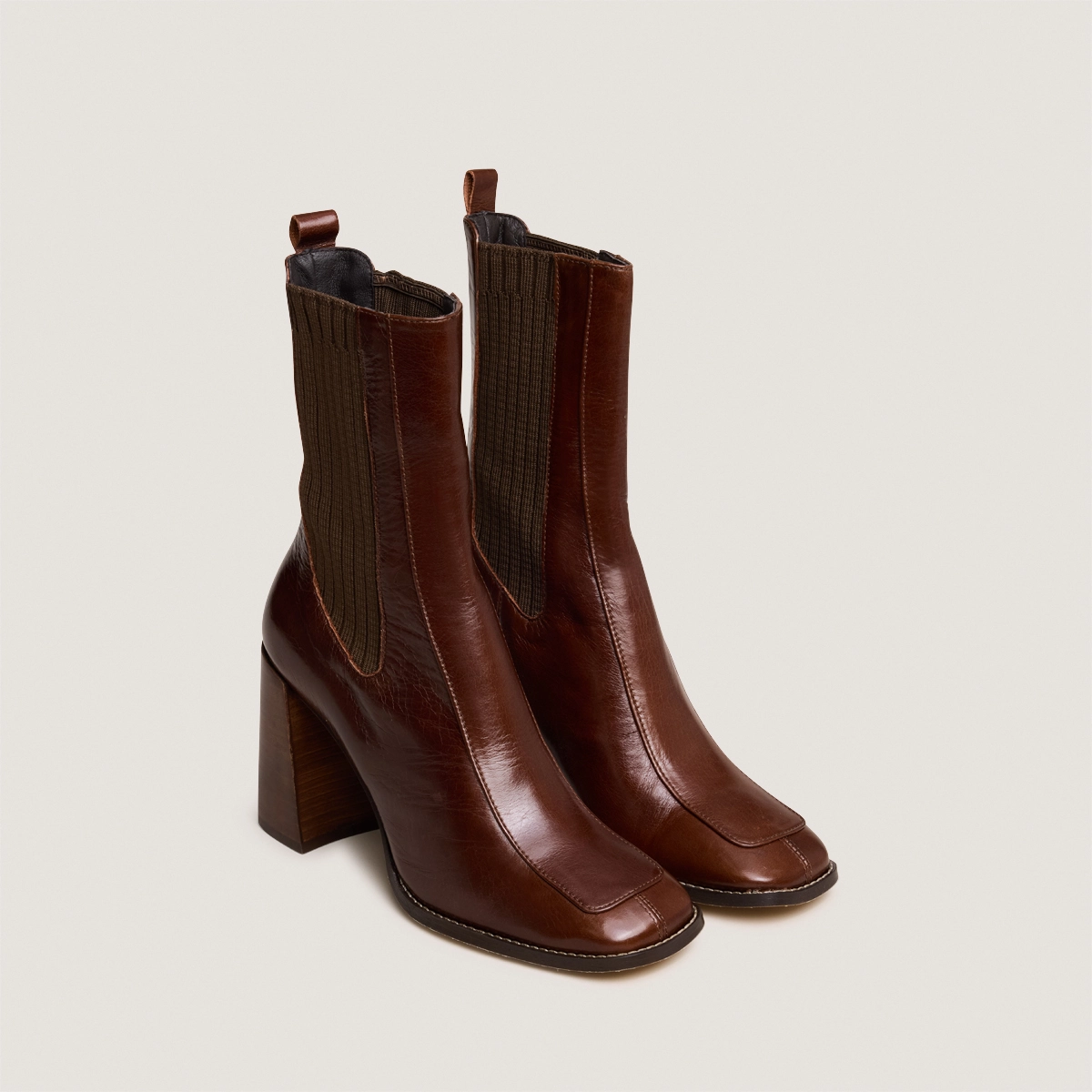 Bottines à talons hauts en cuir brillant marron | VANTI | Jonak