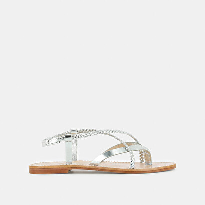 Sandales à brides tressées en cuir metallisé argent | WARREN | Jonak