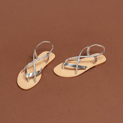 Sandales à brides tressées en cuir metallisé argent | WARREN | Jonak