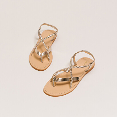 Sandales à brides tressées en cuir metallisé platine | WARREN | Jonak