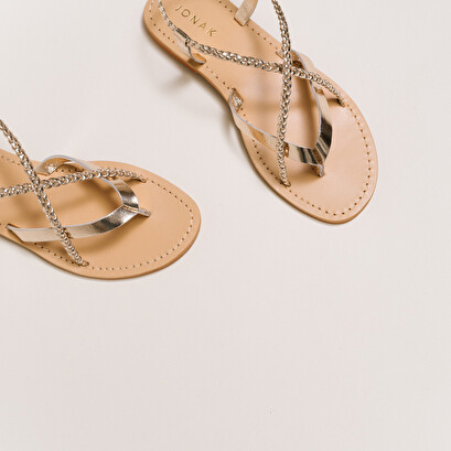 Sandales à brides tressées en cuir metallisé platine | WARREN | Jonak
