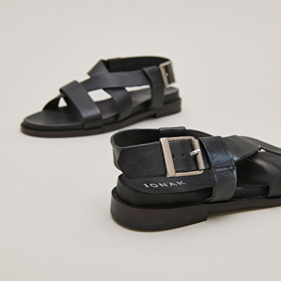 Sandales à brides épaisses en cuir noir | WENDA | Jonak