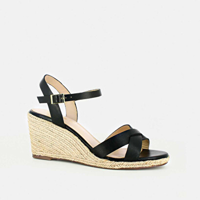 Sandales à talon compensé en corde en cuir noir | 723XXX | Jonak