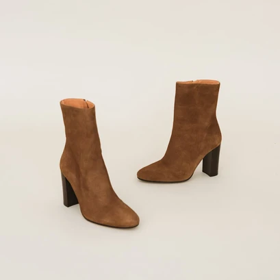 Bottines &agrave; talons en velours marron | VALORIS | Jonak