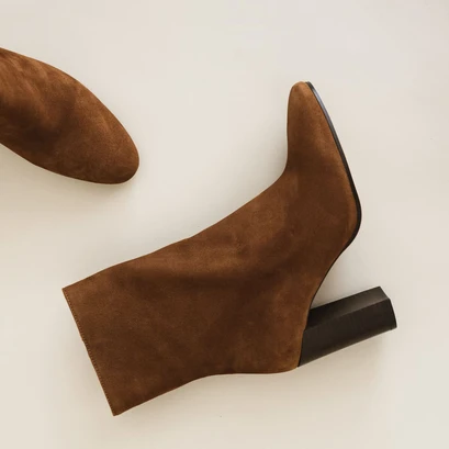 Bottines &agrave; talons en velours marron | VALORIS | Jonak