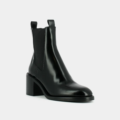 Bottines &agrave; talons en cuir noir | BERTILLE | Jonak