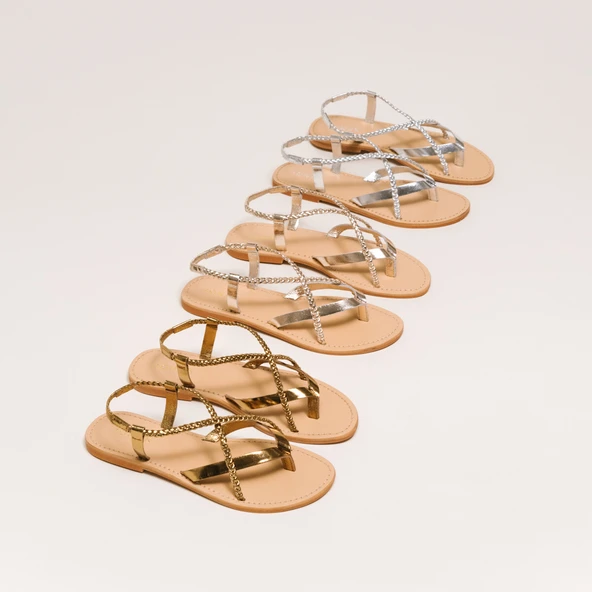 Sandales à brides tressées en cuir metallisé platine | WARREN | Jonak