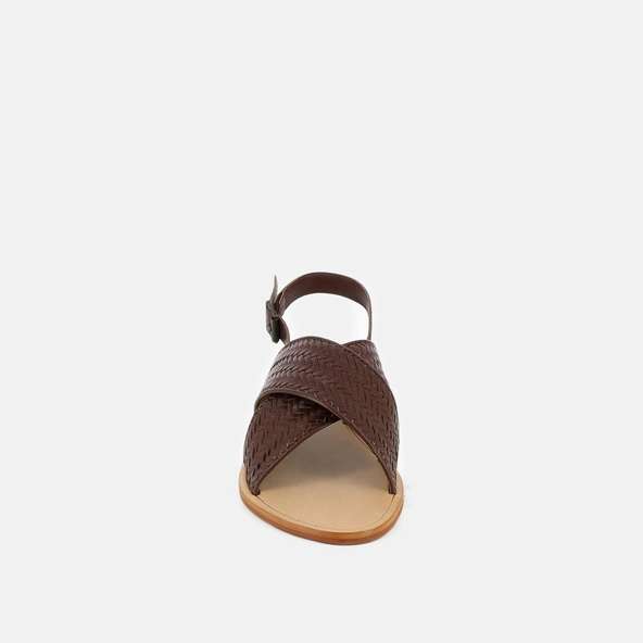 Sandales plates &agrave; larges brides en cuir marron | WAPITI | Jonak