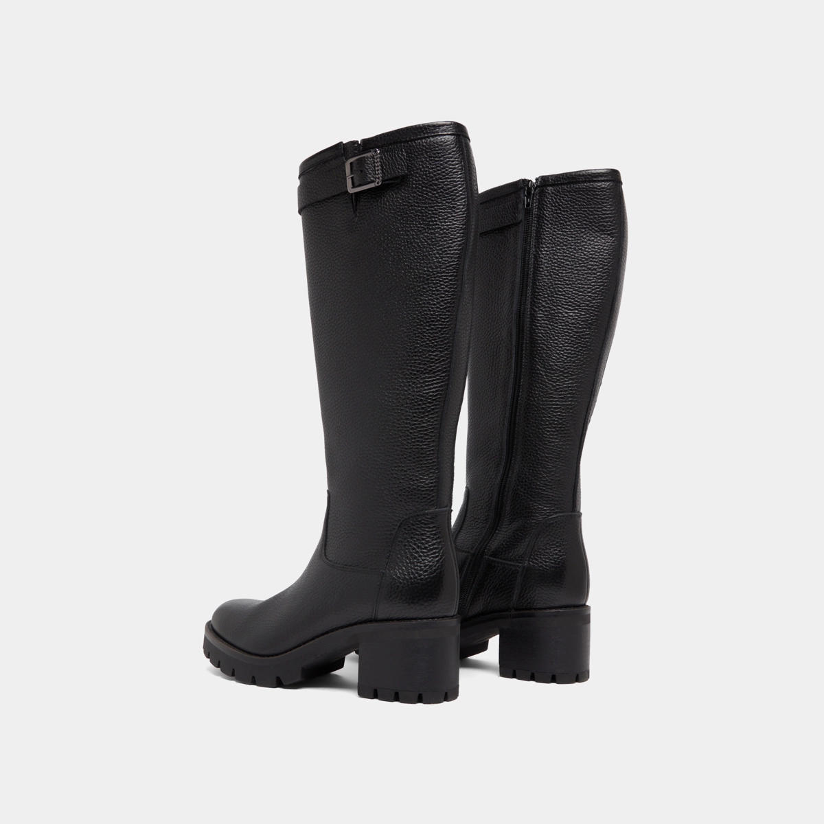 Bottes &agrave; semelles crant&eacute;es et boucles en cuir grain&eacute; noir | MIDAS | Jonak