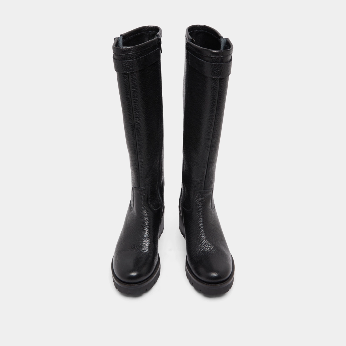 Bottes &agrave; semelles crant&eacute;es et boucles en cuir grain&eacute; noir | MIDAS | Jonak