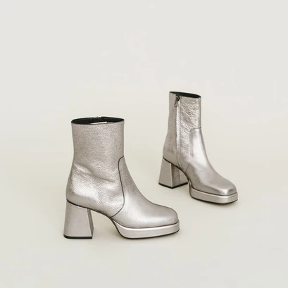Bottines &agrave; plateformes en cuir craquel&eacute; argent | BRIGAND | Jonak
